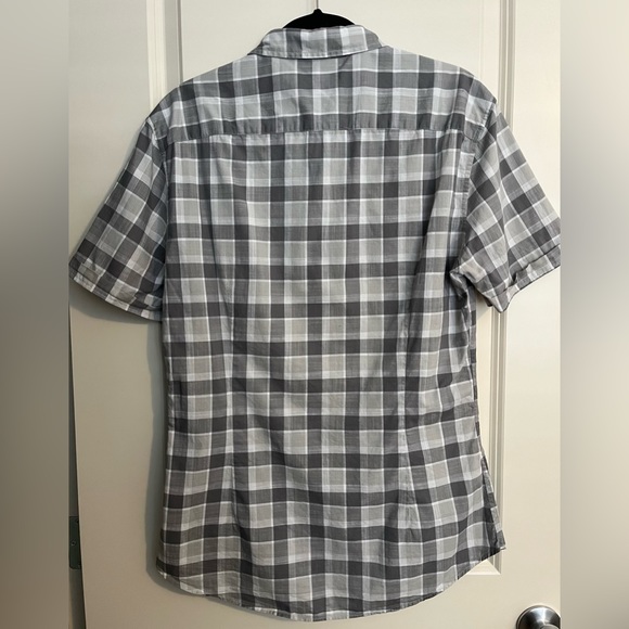 John Varvatos Grey Checked Shirt Sleeve Button Down Shirt Size Large - Picture 3 of 5